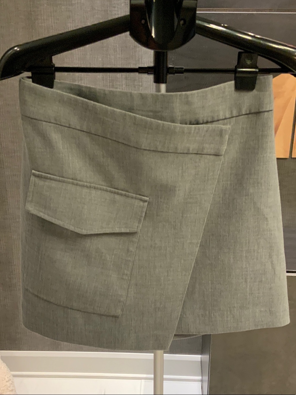 Babaton Gray Asymmetric Mini Skirt with Flap Pocket 8